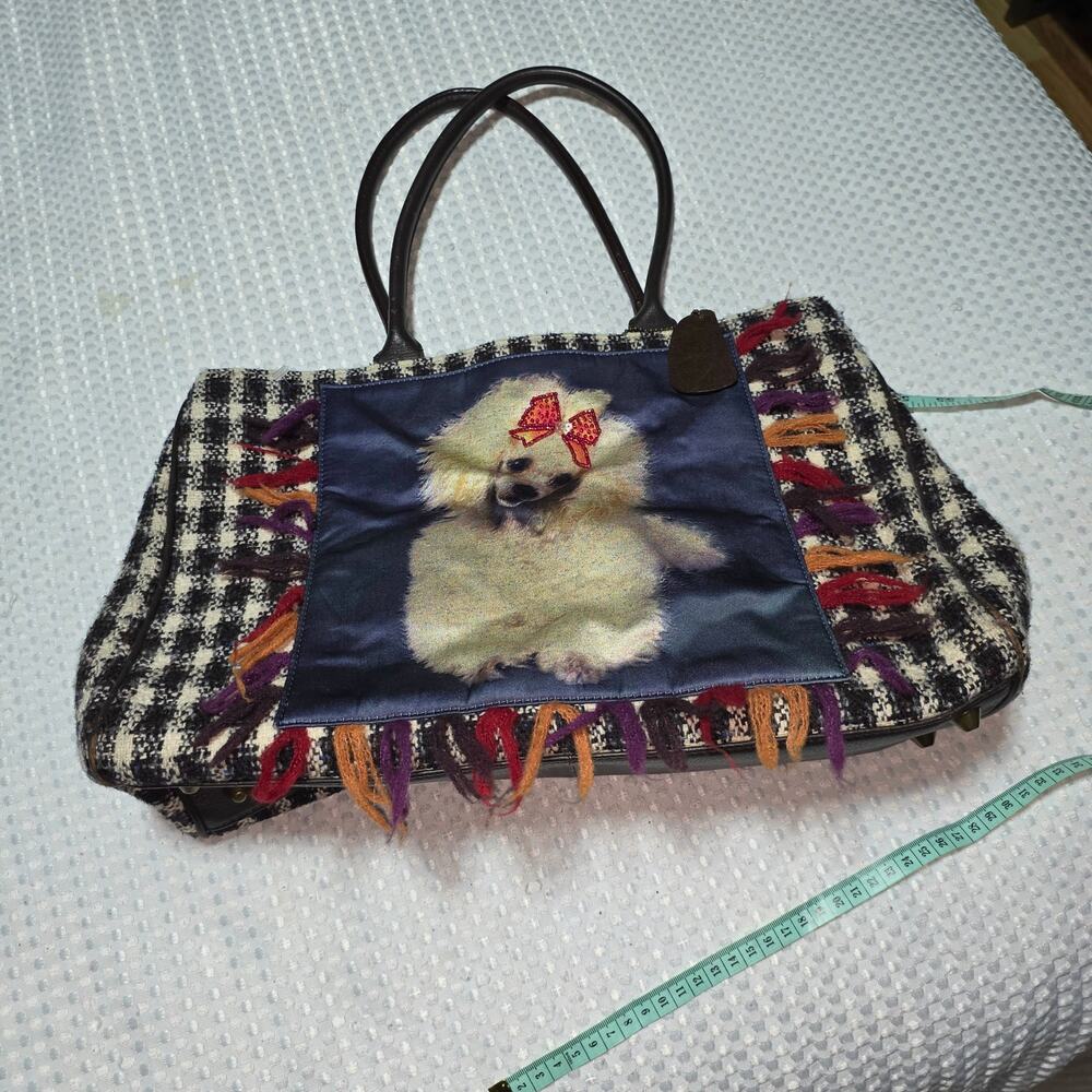CYNTHIA HART DESIGNS XL POODLE HOUNDSTOOTH SATCHEL.TOTE BAG